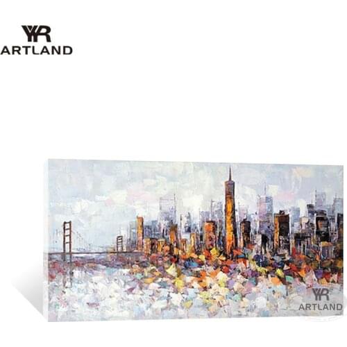 Modern abstract city building scenery Mirage Hand painted oil painting on canvas wall art picture for living room bedroom