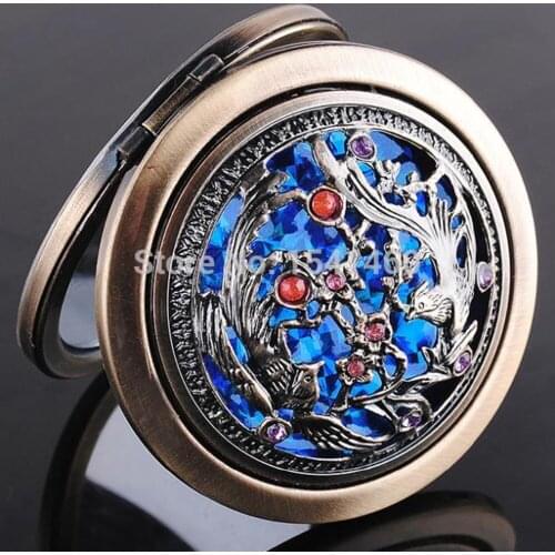 Beautiful double-sides portable mirror - 70mm antique bronze hollow point drilling 3D pattern makeup Mirror