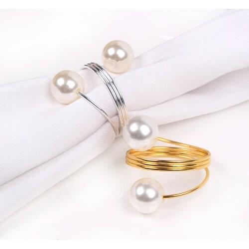 Metal Pearl Napkin Rings Alloy Napkin Rings Round Mesh Holder Table Decoration for Holiday Banquet Dinner Christmas Party