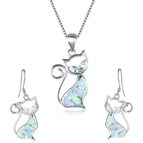 Fashionable New Style Animal Accessories Set Cute Cat Pendant Necklace Earrings Women Wedding Engagement Birthday Party Jewelry