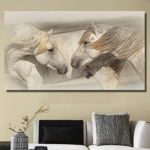 Two Affectionate horses Picture Canvas Poster Nordic Animal Wall Art Print Abstract Painting Modern Living Room Decoration