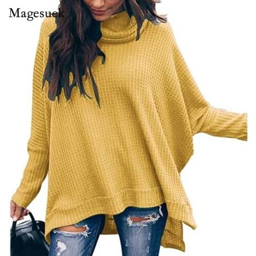 Solid Cotton Turtleneck Long Sleeve Blouse Autumn Winter 2021 Fashion T-shirt Irregular Womens Elegant Loose Tops Sweater 16786
