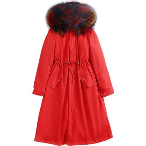 Wholesale Large Quantity Fashion Women Parka Rex RabbitFur Lining Purple Hooded Parka Fur Raccoon Jacket