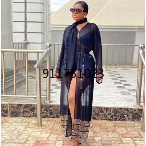 Sexy African Dashiki Chiffon Summer Women Maxi Long Dress Plaid Diamond Transparent Luxury Design Fashion Brand Vestidos