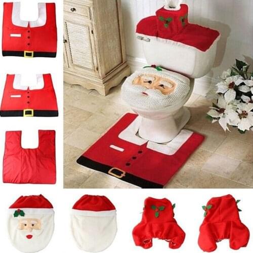 Dropshipping Christmas Decoration Santa Toilet Seat Cover Paper Rug Anti-Slip Bathroom Mat New Year Decor