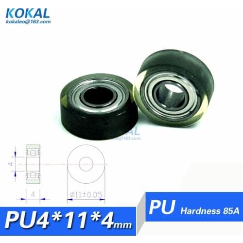 [PU0411-4]1PCS micro PU Polyurethane 684zz TPU PVC Rubber soft conveyor belt low noise Rubber ball bearing roller 0411T 4*11*4mm