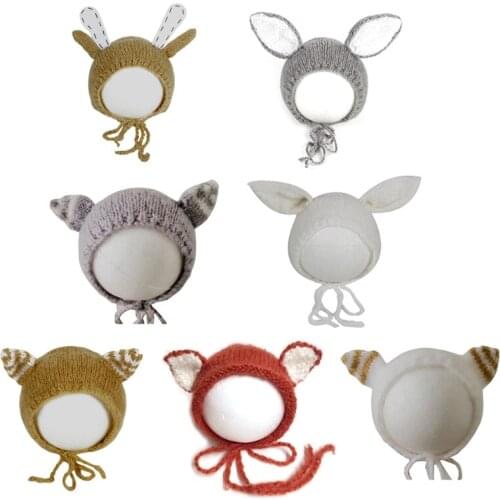 23GD Baby Cartoon Mohair Woven Hat Knitted Crochet Beanie Infants Photo Shooting Accessories Newborn Photography Props