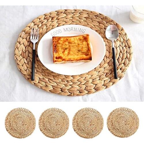 Nordic Environmental Hand Woven Straw Round Table Mat Coffee Coaster Hyacinth Grass Placemat Drain Mat for Kitchen Dining Table