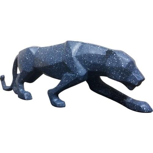 Panther Sculpture Blue Cyan Geometric Resin Leopard Statue Home Office Wildlife Animal Decoration Gift Craft Ornament Furnishing