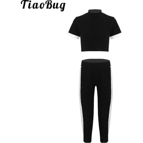TiaoBug Kids Yoga Tracksuits Clothing Set Girl Workout Fitness Running Sports Suit Sleeveless Crop Top Sports Top+Long Pants Set