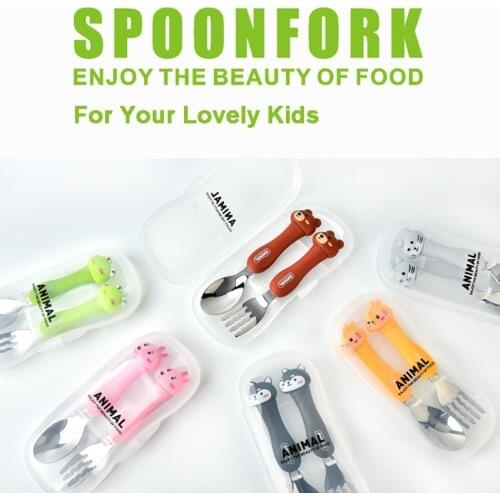 2pcs Tableware Cartoon Kids Spoon and Fork Set Dessert Spoon for Children Fork Baby Gadgets Feedkid Childrens Cutlery for Kids