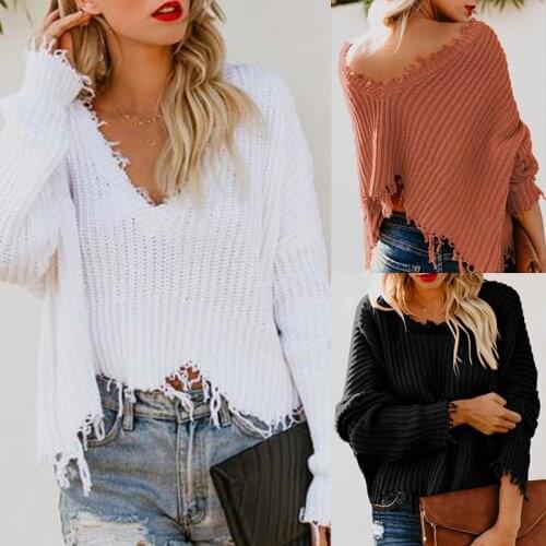 Sweaters For Women Pullover 2021 womens Knitted Sweater Deep v-neck Cropped Tassel Sweater Winter Clothes MMY118060