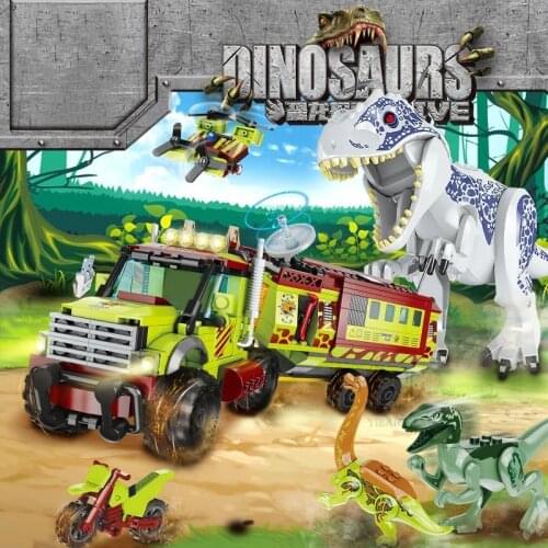 Tyrannosaurus Velociraptor Off-road Vehicle Dinosaurs Figures Jurass Building Blocks INGlys Dinosaurs Toys Jurassiced World