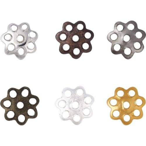 6 Color Iron Bead Caps for jewelry making accessories, Flower, 6x1mm, Hole: 1mm; about 200pcs/compartment, 1200pcs/box F80