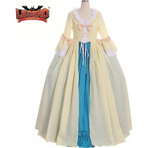 18th Marie Antoinette Victorian rococo yellow costume dress Halloween French Court Dress rococo cotton dress good quality