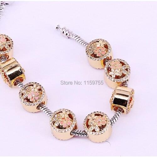 20Pcs Gift Jewelry Findings Micro Pave Zircon Enamel Flower Big Hole Charm Beads Fit European Charm Bracelets DIY Making