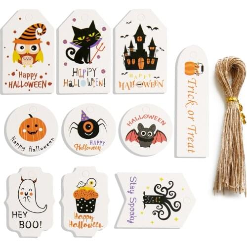 50Sets Halloween Gift Tags Pumpkin Cat Ghost Candy Bag Packaging Labels Hang Tags Party Decoration Paper Card for Trick or Treat