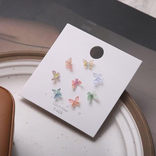 8pcs Simple Colorful Fairy Butterfly Stud Earrings For Women Mini Cute Hypoallergenic Butterflies Earring Party Jewerly A954