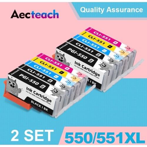 Aecteach PGI-550 PGI 550 CLI-551 XL Compatible Ink Cartridge PGI550 CLI551 For Canon PIXMA IP7250 MG5450 MX925 MG5550 Printer