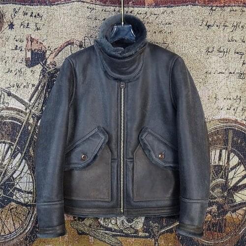 Free shipping,Winter natural Sheepskin thick fur coat,classic wool Shearling,warm genuine leather jacket,mens plus size outwear