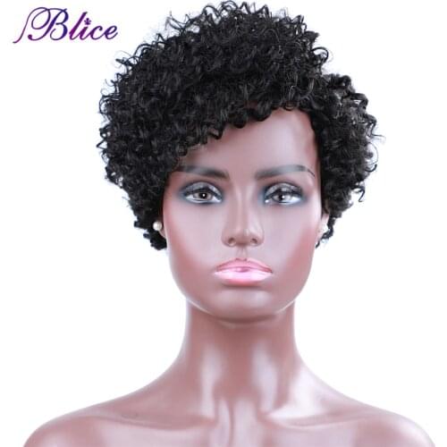Blice Synthetic Short Black Afro Kinky Curly Wig for Women African American Wigs Machine Made Kanekalon Hair