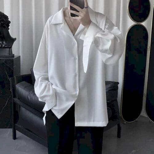 Gothic Punk White Black Blouse Men Clothes Couple Lazy Chiffon Bow Tie Design Shirt Male Spring New Korean Temperament Drape