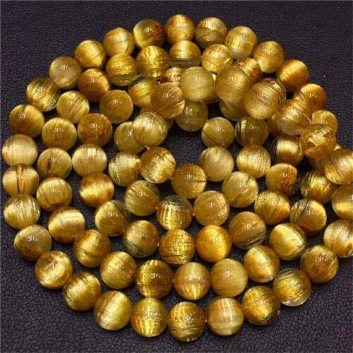 6.5mm Brazil Natural Golden Titanium Rutilated Quartz Gems Crystal Round Bead Three Laps Wealth Bracelet Woman Men AAAAAA