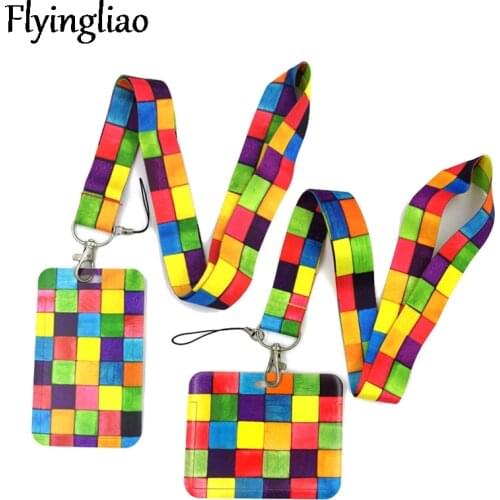 Rainbow lattice Pattern Key lanyard Car KeyChain ID Card Pass Gym Mobile Phone Badge Kids Key Ring Holder Jewelry Decorations