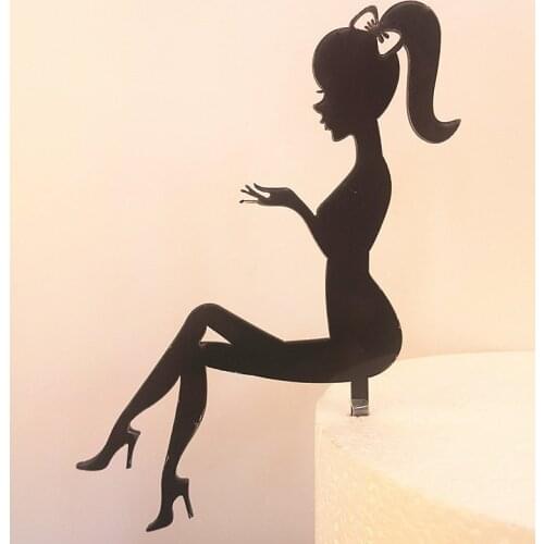 Black Acrylic Cake Topper Silhouette Girl Princess Wedding Party Supplies Bride and Groom Decorations Dessert Cupcake Topper
