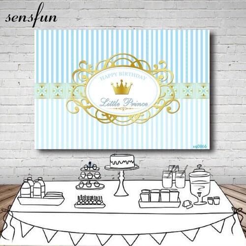 Sensfun Baby Boy Birthday Party Backdrops Blue Striped Gold Crown Little Prince Baby Shower Photography Backgrounds Custom