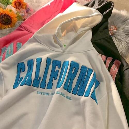 CALIFORNIA Letters Embroidery Hoodies Oversized Retro American Casual Streetwear 2021 Autumn New Korean Fashion Long Sleeve Tops