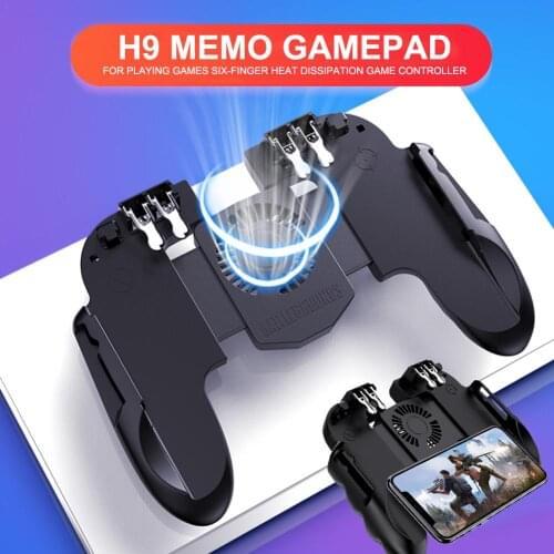 H9 Six Finger PUBG Game Controller Gamepad Trigger Shooting Free Fire Cooling Fan Gamepad Joystick For IOS Android Mobile Phone