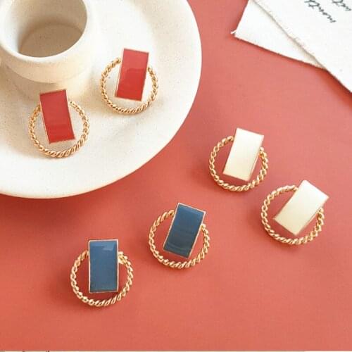 Ins Geometric Hollow Stud Earrings Korean Version of Dripping Drop Earrings Without Pierced Ear Clips Enamel Glaze Pendientes