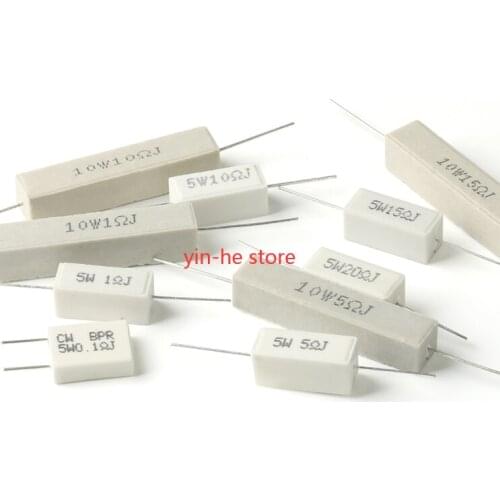 10PCS 5W/10W ceramic cement resistor 0.1R0.22R0.25R0.5R 1R2R2.2R4.7R5R10R15R20R25R47R100R470R1K