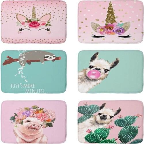 Animal Alpaca Flower printed Flannel Floor Mat Anti-Slip Tapete Floor Mats Kitchen Doormat welcome mats for front door