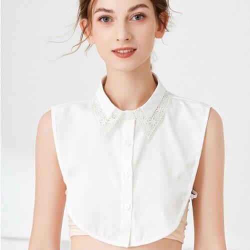 Linbaiway Hollow Out Fake Collar for Women Shirt Lace Decoration False Collar Sweater Autumn Solid Color Detachable Collar