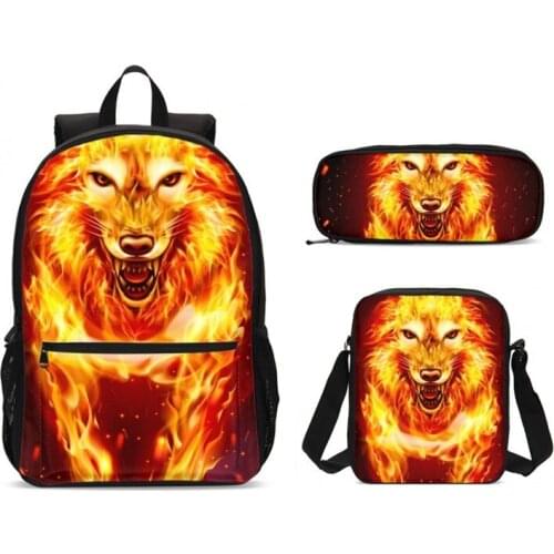 2020 Large Capacity School Bags Set For Teenagers Boys Golden Wolf Printing School Backpack Children Travel Bag Rucksack Bookbag