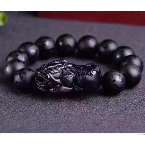Natural Scrub Obsidian Six-word Mantra Domineering Mens Single Circle Bracelet with Obsidian Shun Mao Bracelet ob2786