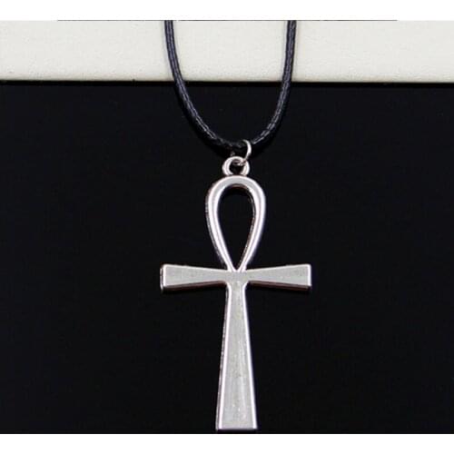 New Fashion Pendant Cross Egyptian Ankh Necklace Choker Charm Black Leather Cord Factory Price Handmade Jewelry