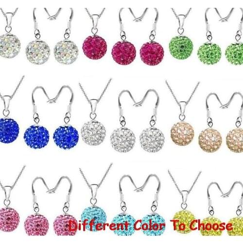 New style rhinestone multicolor disco bead pave 16inch Silver Plated snake chain Crystal crystal set earrings Necklace fhy434