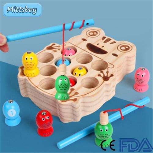 Montessori Educational Wooden toy 3D Puzzle Frog Fishing Sensory Mathematics Jigsaw Brain Training Early Learning For Toy Gifts