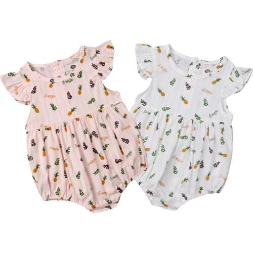Floral Pineapple Newborn Baby Girl Clothes Ruffles Sleeve Cotton Infant Girls Rompers Jumpsuit Playsuit Sunsuit 0-24M