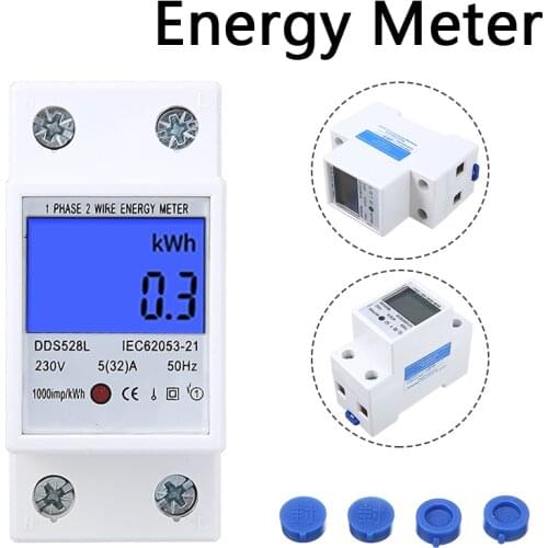 DDS528L Single Phase Energy Meter 230V AC 50Hz Din Rain Mounting Anti-theft of Electricity Digital LCD Display Backlight