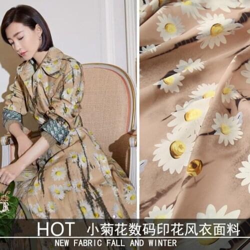 Autumn and winter new splash ink white small chrysanthemum digital printing windbreaker jacket handmade DIY fabric hot fashion