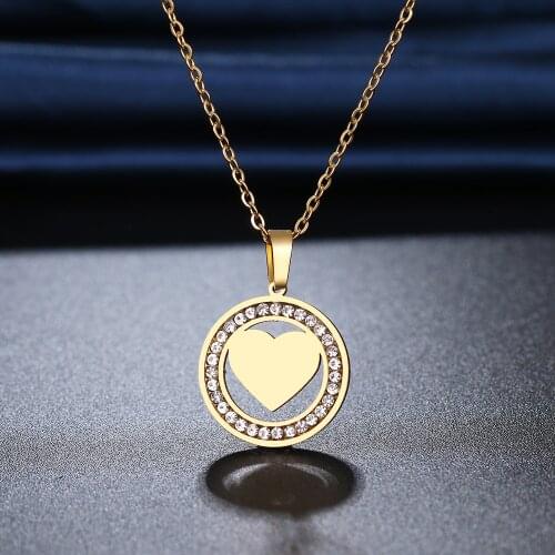 CACANA 316L Stainless Steel Necklace NEW Crystal Rhinestone A Heart-shaped Necklaces For Women Wedding Valentines Day Gifts