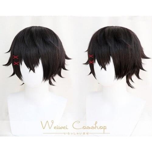 Anime Tokyo Ghoul:re Juzo Suzuya Juuzou Short Black Heat Resistant Hair Cosplay Costume Wig + Five Red Hairpins