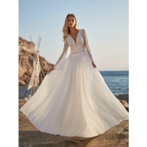 Wedding Dress 2021New Arrival Boat Neck 3/4 Sleeves Beading Appliques A Line Jersey Bridal Gown Robe De Mariee