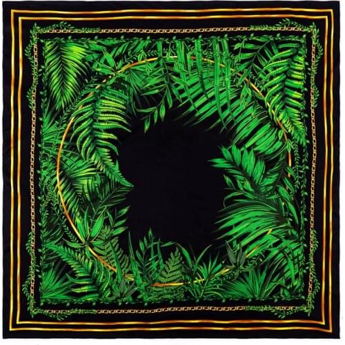 POBING Manual Hand Rolled Twill Silk Scarf Women Leaves Square Scarves Echarpes Foulards Femme Wrap Head Bandana Hijab 90CM