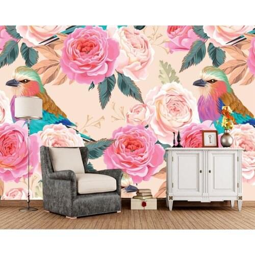 Custom wallpaper floral, flowers and birds oil painting fresco for living room bedroom sofa TV background decorative wallpaper