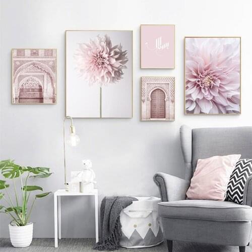Simple Nordic pink European-style building background wall porch living room study mural poster print picture decoration picture